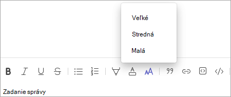 Panel s nástrojmi zmeny veľkosti písma chatu v aplikácii Teams