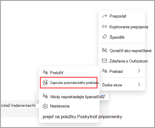 Výberom ďalších možností zapnete automatické preklady