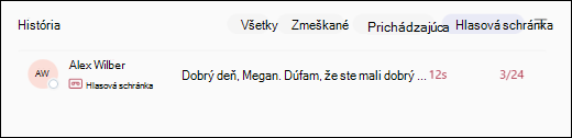 Hlavná hlasová schránka aplikácie Teams