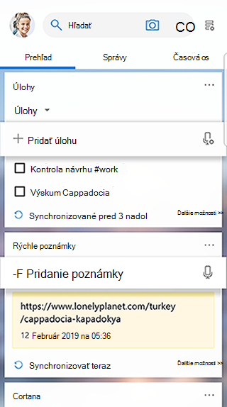 Snímka obrazovky zobrazujúca kartu Úlohy v informačnom kanáli spúšťača