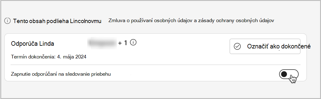 Snímka obrazovky v kurze, v ktorej môžete zapnúť prepínač, ktorý umožní odporúčateľom sledovať váš pokrok v danom kurze.