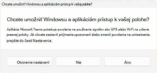 Snímka obrazovky s výzvou, aby používateľ povolil aplikácii prístup k polohe.