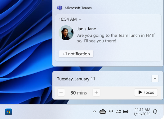 Snímka obrazovky s možnosťou zamerania v oblasti oznámení.