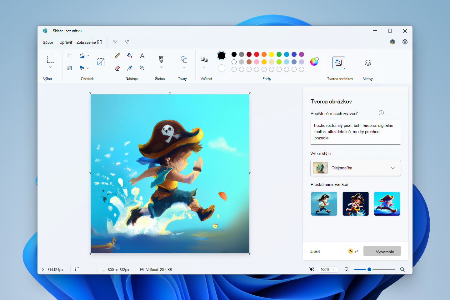 Obrázok umenia vytvoreného programom Paint Cocreator