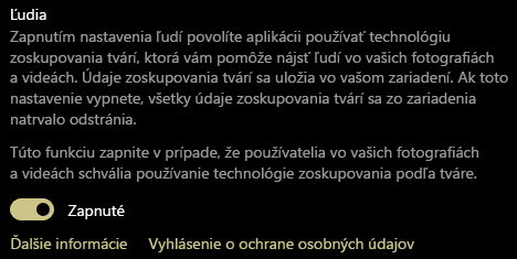 Zobrazuje prepínač zapnutia a vypnutia pre nastavenie Ľudia.