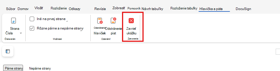 Zavrie ukážku hlavičky a päty na webe.