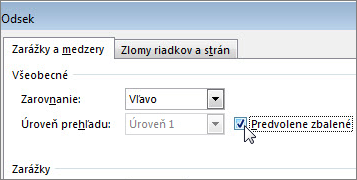 Dialógové okno Odsek