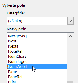 Dialógové okno poľa