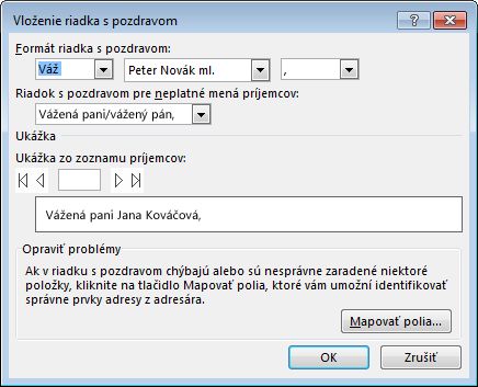 Riadok s pozdravom – možnosti
