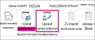 Snímka obrazovky s kartou Korešpondencia vo Worde zobrazujúca zvýraznený príkaz Upraviť zoznam príjemcov.