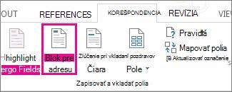 Vložiť zlučovacie pole Blok pre adresu