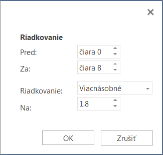 Dialógové okno Odsek