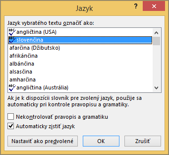 Dialógové okno Jazyk