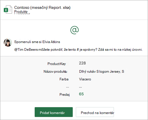 Snímka obrazovky s e-mailovým oznámením komentára