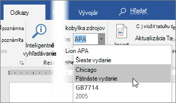 Na karte Referencie vyberte štýl citácie zo zoznamu Štýly