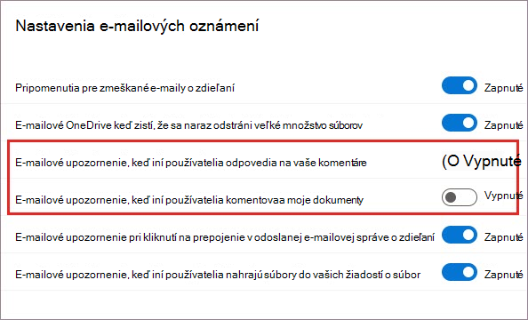 Nastavenia oznámení OneDrivu