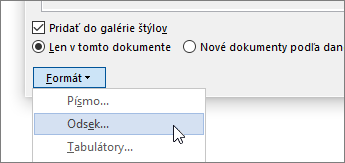 Vyberte položku Formát a potom položku Odsek