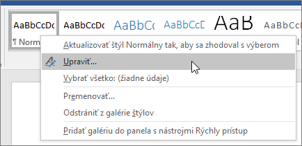 Kliknite pravým tlačidlom myši na normálny štýl a vyberte položku Upraviť