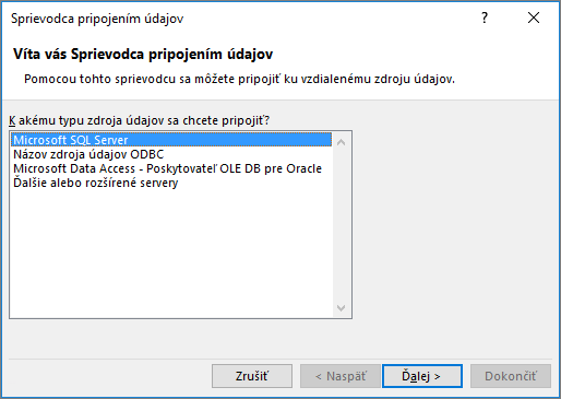 Sprievodca pripojením údajov