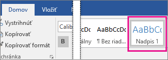 Na karte Domov je zvýraznená možnosť Nadpis 1.