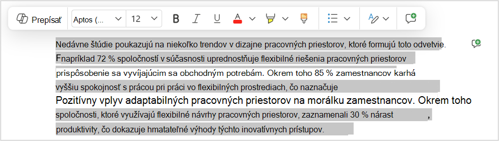 Možnosť prepísania na rýchlu zmenu na konkrétnu pasáž.