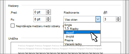 Možnosti riadkovania