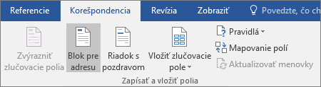 V rámci Word hromadnej korešpondencie na karte Korešpondencia v skupine Zapísať & vložiť polia vyberte položku Blok pre adresu.