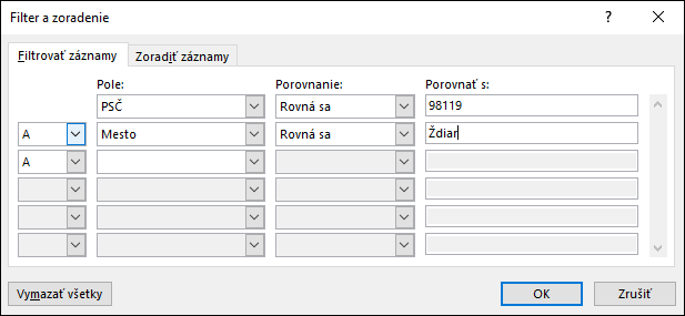 V rámci hromadnej korešpondencie vo Worde vyberte položku Upraviť zoznam príjemcov a v časti Upraviť zoznam príjemcov vyberte položku Filtrovať.