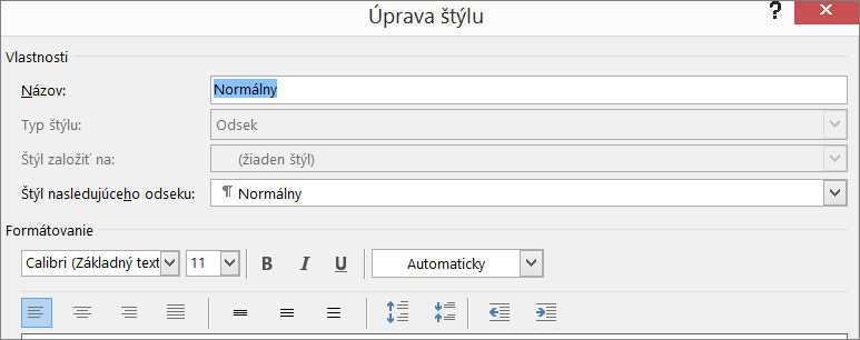 Formát úpravy štýlu vo Worde