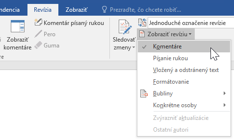 Zobrazenie možností značiek na karte Revízia