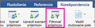 Kliknutím filtrujte zoznam hromadnej korešpondencie