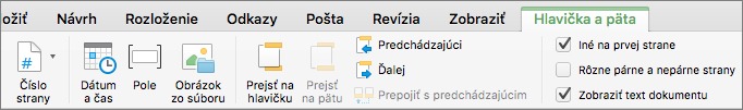 Po dvojitom kliknutí na oblasť hlavičky alebo päty Word zobrazí karta Hlavička & päta.