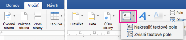Karta Vložiť so zvýraznenou položkou Textové pole.