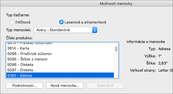 Vyberte značku produktov štítkov a potom vyberte konkrétne číslo produktu.