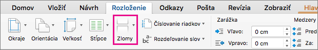 Kliknutím na položku Zlomy vyberiete typ zlomu strany, ktorý sa vloží na aktuálnu pozíciu kurzora.