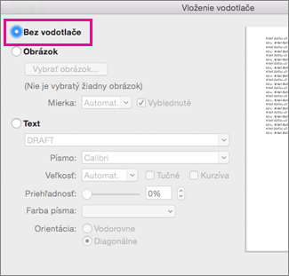 V dialógovom okne Vloženie vodotlače nie je vybratá žiadna vodotlač