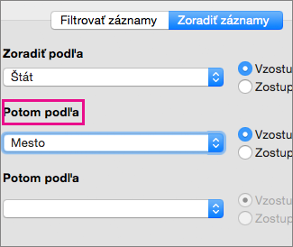 Kliknutím zoraďte viaceré polia