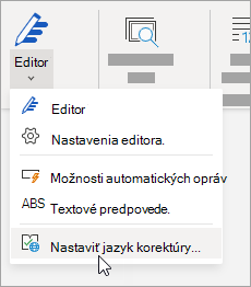 Na karte Revízia kliknite na položku Editor > nastaviť jazyk korektúry