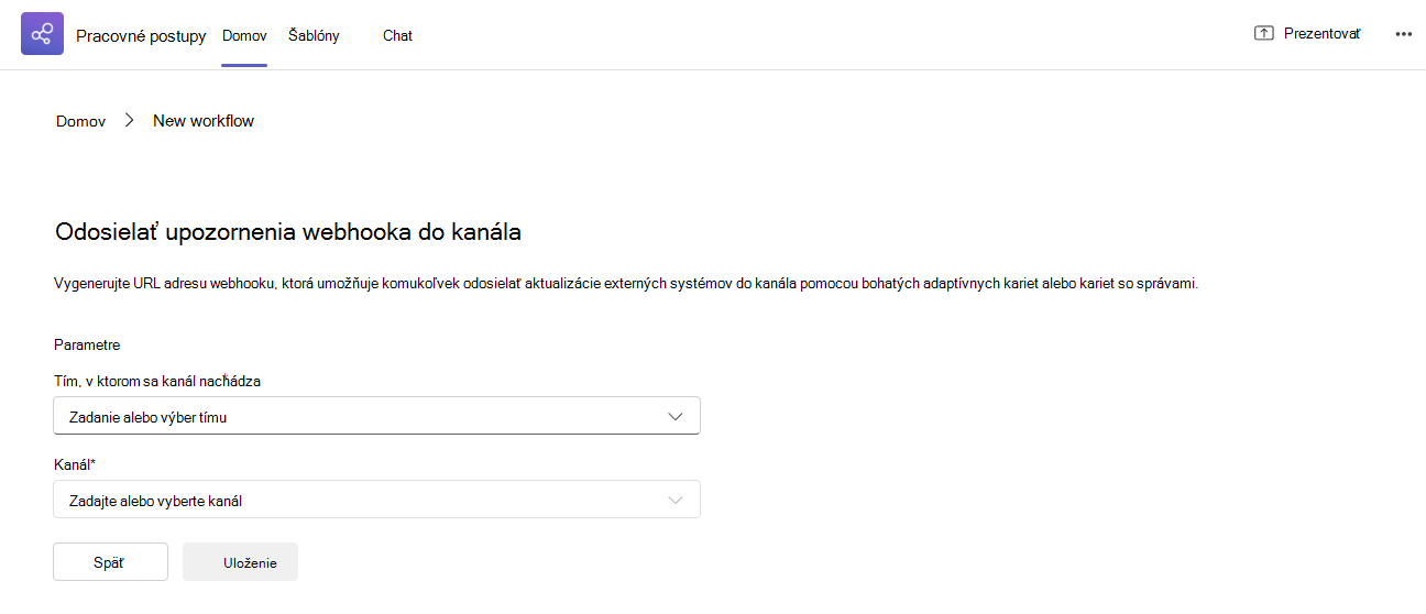 Šablóna webhooku na odoslanie do kanála