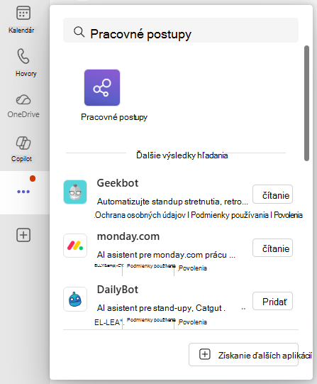 Pracovné postupy v zobrazení ďalších aplikácií