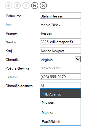 Tipkanje v polje s funkcijo za samodokončanje