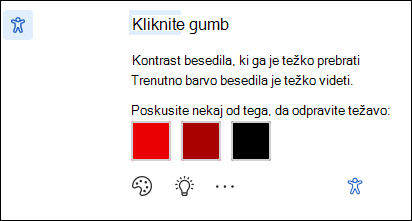 Zaslon obvestila o težavi z dostopnostjo z možnimi popravki.