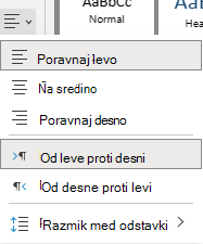 Meni za poravnavo besedila v OneNotu za splet.