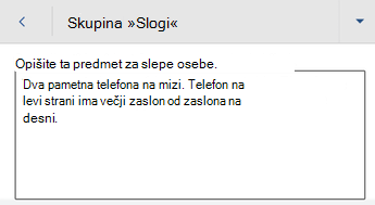 Pogovorno okno »Nadomestno besedilo« v Word za Android.