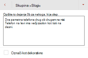 Pogovorno okno »Nadomestno besedilo« v PowerPointu za Android.