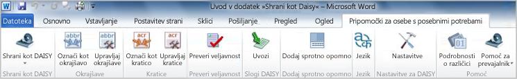 Shrani kot DAISY, zavihek »Pripomočki za ljudi s posebnimi potrebami« na traku
