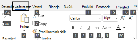 Ključni namigi so prikazani na traku za Visio v sistemu Windows.