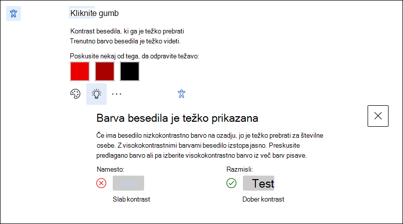 Zaslon namigov za učenje za težavo z dostopnostjo.