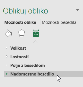 Kliknite nadomestno besedilo v podoknu predmeta