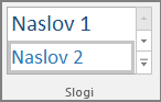 Posnetek zaslona izbire sloga naslova v meniju »Osnovno«.